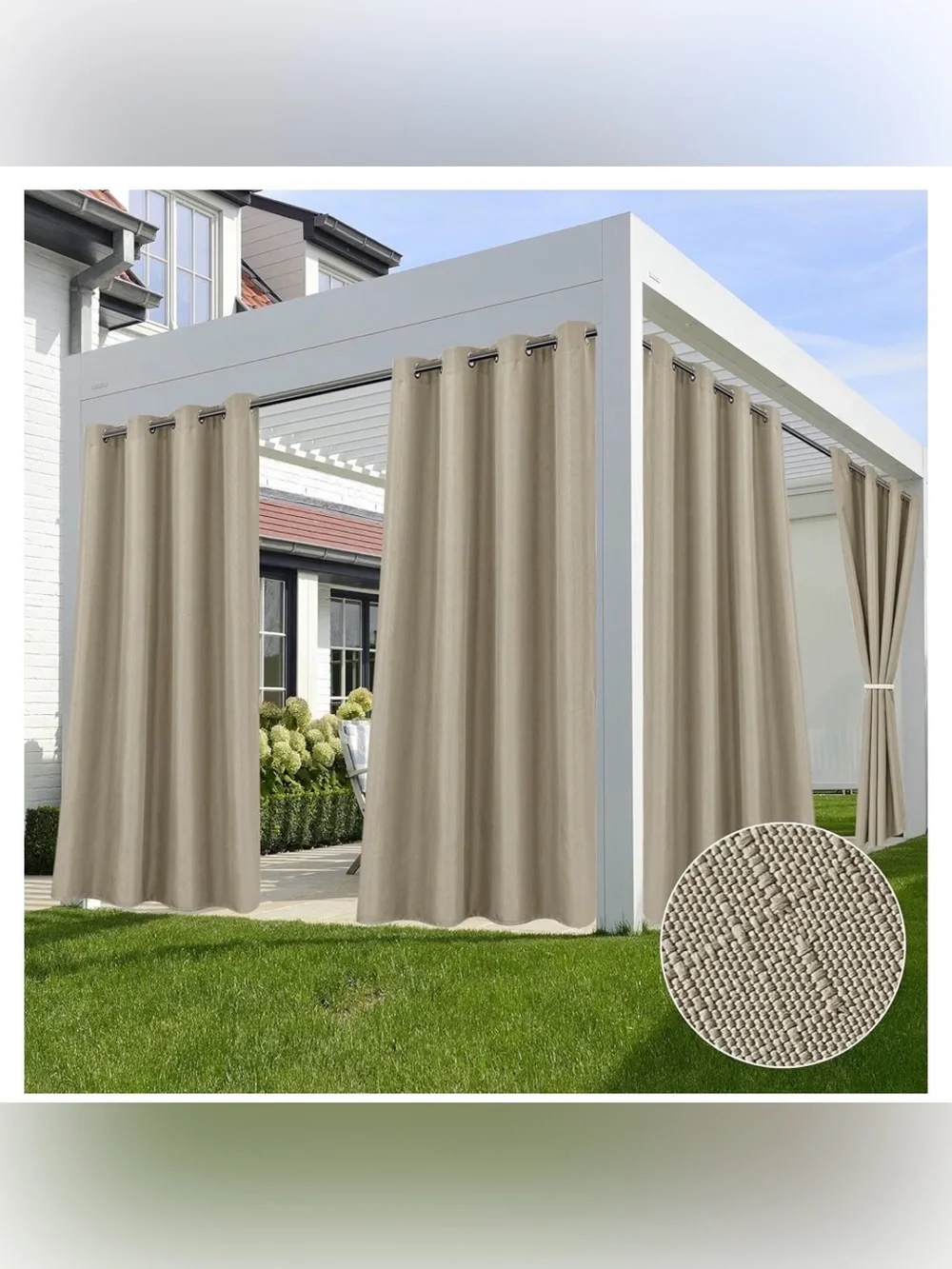 Outdoor Curtains waterproof weatherproof beige linen 54”x84” 4 panels grommets